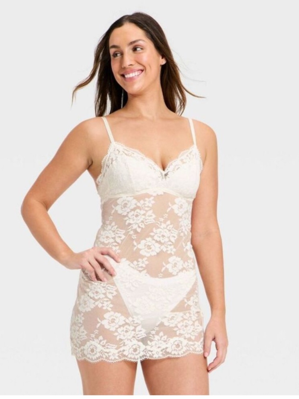 NWT! Auden White Lace Slip Dress Lingerie SZ Medium Floral Romantic Coquette